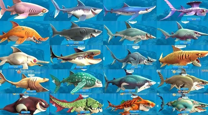 Hungry Shark World unlock all sharks